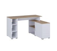 Vicco Bureau d'angle Rudy, Blanc/Artisan, 135x110cm | avec des étagères, pour une conception flexible de l’espace de travail et l’utilisation du rangement