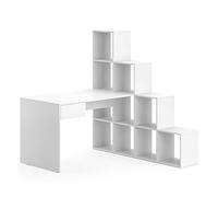 Vicco Bureau d'angle Sarah, Blanc, 139x142.4cm | avec étagère latérale intégrée et surface de travail pour ordinateur
