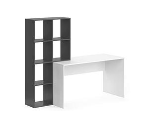 Vicco Bureau Mara, Blanc/Anthracite, 166.8x59cm | avec étagère latérale pour le rangement et l’organisation