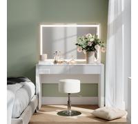 Vicco Coiffeuse Annabelle, Blanc Brillant/Blanc, 110cm | avec miroir LED et tabouret, Garde les produits utilisés au quotidien toujours à portée de main