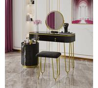 Vicco Coiffeuse Charlène, Noir, 100cm | avec miroir LED, avec éclairage LED et grand miroir à monter au mur