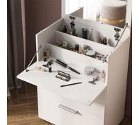 Vicco Coiffeuse Hanna, Blanc, 65.8cm | avec 2 tiroirs, avec miroir rabattable pour une utilisation comme coiffeuse ou commode