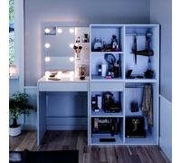 Vicco Coiffeuse Isabelle, Blanc, 140cm | avec éclairage LED et armoires, Peu encombrant et fonctionnel à la fois