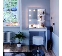 Vicco Coiffeuse Isabelle, Blanc, 60cm | avec éclairage LED et tabouret, Peu encombrant et fonctionnel à la fois