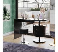 Vicco Coiffeuse Lara, Noir Haute Brillance, 120cm | avec tabouret, Grande surface de table pour maquillage, bijoux et accessoires de coiffure