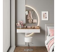Vicco Coiffeuse Melina, Blanc/chêne, 100cm avec Miroir LED et Tabouret, Parfait pour Une Routine beauté structurée