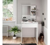 Vicco Coiffeuse "Ruben", Blanc 60 cm | ✓ Miroir · 1 Tiroir · Sur pied · avec compartiments de rangement · Forme compacte