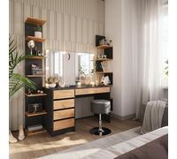 Vicco Coiffeuse Sherry, Anthracite/chêne doré, 120x75cm | avec éclairage LED et tabouret, avec éclairage LED et tabouret assorti