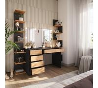 Vicco Coiffeuse Sherry, Anthracite/chêne doré, 120x75cm | avec miroir & éclairage LED, avec éclairage LED et grand miroir rectangulaire