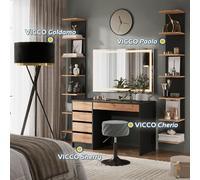 Vicco Coiffeuse Sherry, Anthracite/chêne doré, 120x75cm | avec miroir LED, avec éclairage LED et grand miroir rectangulaire