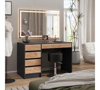 Vicco Coiffeuse Sherry, Anthracite/chêne doré, 120x75cm | avec miroir LED et tabouret, avec éclairage LED et tabouret rembourré