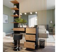 Vicco Coiffeuse Sherry, Anthracite/chêne doré, 90x75cm | avec miroir, éclairage LED & tabouret, avec éclairage LED et banquette rembourrée