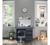 Vicco Coiffeuse Sherry, Anthracite Haute Brillance, 90cm | avec tabouret, avec banc et grand miroir pour une utilisation polyvalente