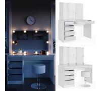 Vicco Coiffeuse Sherry, Blanc, 120cm | avec éclairage LED et tabouret, avec éclairage LED et tabouret assorti