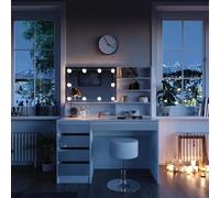 Vicco Coiffeuse Sherry, Blanc, 120cm | avec éclairage LED, tabouret et étagère miroir, pour l’organisation des cosmétiques et accessoires