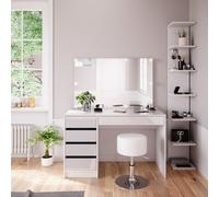 Vicco Coiffeuse Sherry, Blanc, 4 pièces, avec étagère de Rangement, Miroir, Tabouret, LED, Convient à Une Utilisation Quotidienne avec châssis Stable
