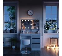 Vicco Coiffeuse Sherry, Blanc, 90cm | avec éclairage LED, tabouret et étagère miroir, avec siège réglable en hauteur et tabouret pivotant