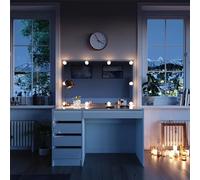 Vicco Coiffeuse Sherry, Blanc/Or, 120cm | avec éclairage LED, avec éclairage LED et grand miroir rectangulaire