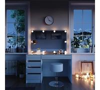 Vicco Coiffeuse Sherry, Blanc/Or, 120cm | avec éclairage LED et tabouret, avec éclairage LED et tabouret assorti