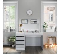 Vicco Coiffeuse Sherry, Blanc/Or, 120cm | avec miroir LED, avec éclairage LED et grand miroir rectangulaire