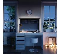 Vicco Coiffeuse Sherry, Blanc/Or, 120cm | avec miroir LED et tabouret, avec éclairage LED et tabouret rembourré