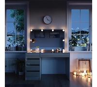 Vicco Coiffeuse Sherry, Grège, 120cm | avec chaîne LED, avec éclairage LED et grand miroir rectangulaire