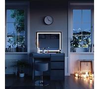 Vicco Coiffeuse Sherry, Gris, 90cm | avec miroir LED et tabouret, avec éclairage LED et siège réglable en hauteur