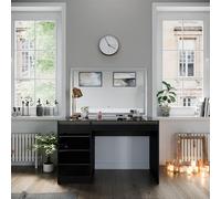 Vicco Coiffeuse Sherry, Noir/Or, 120cm | avec miroir LED, avec éclairage LED et grand miroir rectangulaire