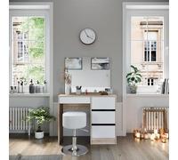 Vicco Coiffeuse Sherry, Sonoma, 90cm avec éclairage LED et Tabouret, avec éclairage LED et Banquette rembourrée