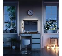 Vicco Coiffeuse Sherry, Sonoma, 90cm avec Miroir LED et Tabouret, avec éclairage LED et siège réglable en Hauteur