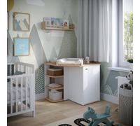 Commode à langer Kristian, 85x77.3cm avec table à langer, Blanc/Chêne de force doré, Vicco 57889