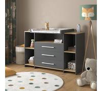 Commode à langer Vicco Oskar Anthracite/chêne doré 143.2x93cm avec 3 tiroirs, Model 55593