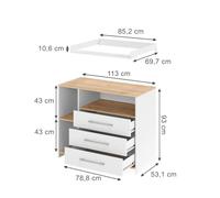 Commode à langer Vicco Oskar Chêne blanc/force de l'or 113x93cm avec 3 tiroirs, Model 55591