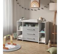 Vicco Commode à Langer Oskar, Blanc/Gris, 143x100cm XL avec tiroirs, Convient comme Table à Langer avec Espace de Rangement Extensible