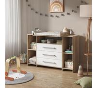 Commode à langer Vicco Oskar Blanc/Sonoma 143x100cm XL avec tiroirs, Model 40347