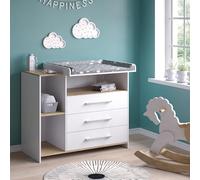 Vicco Commode à Langer Oskar, Chêne Blanc/Force de l'or, 113x93cm avec 3 tiroirs, Convertible en Commode grâce au Plan à Langer Amovible