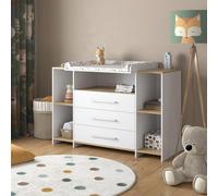 Commode à langer Vicco Oskar Chêne blanc/force de l'or 143.2x93cm avec 3 tiroirs, Model 55594