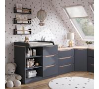 Commode à langer Vicco Ruben Anthracite/Chêne Artisan 113x93cm avec 3 tiroirs, Model 62883
