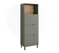 Vicco Commode "Marelle", Vert/Chêne Artisan 60 x 169.5 cm | avec 4 compartiments, pour le rangement des vêtements et des articles ménagers