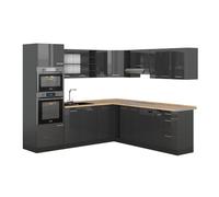 Vicco Cuisine en Angle R-Line, Anthracite Haute Brillance, 247x46cm sans PT, pour Une Planification de Cuisine Flexible et Une Extension modulaire