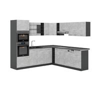 Vicco Cuisine en Angle R-Line, Béton, 247x46cm sans PT, pour Une Planification de Cuisine Flexible et Une Extension modulaire