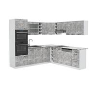 Vicco Cuisine en Angle R-Line, Béton, 247x60cm, PT Marbre, pour Une Disposition Flexible et Une Extension modulaire