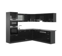 Vicco Cuisine en Angle R-Line, Noir Haute Brillance, 247x46cm sans PT, pour Une Planification de Cuisine Flexible et Une Extension modulaire