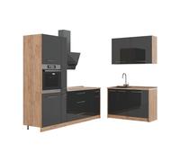 Vicco Cuisine Fame-Line, Anthracite Brillant/Chêne doré, 220 x 120 cm