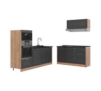 Vicco Cuisine Fame-Line, Anthrazit-Gold Landhaus/Chêne doré, 340cm
