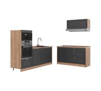 Vicco Cuisine Fame-Line, Anthrazit-Gold Landhaus/Chêne doré, 340cm