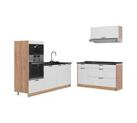 Vicco Cuisine Fame-Line, Blanc Campagne/Chêne doré, 340cm