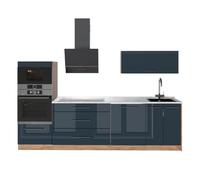 Vicco Cuisine Fame-Line, Bleu foncé Brillant/Chêne doré, 280cm