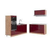 Vicco Cuisine Fame-Line, Bordeaux Brillant/Chêne doré, 340cm