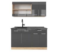 Vicco Cuisine R-Line, Anthracite Brillant/Chêne doré, 140cm, PT Anthracite, adapté à Une Installation autoportante ou près du Mur